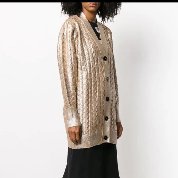 MSGM Metallic Gold Knit Cardigan (INT XL) - Picture 1 of 5